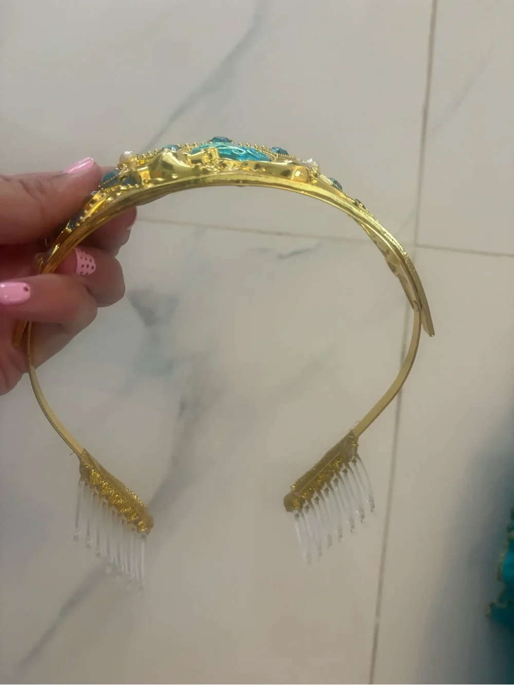 Disney Girls Jasmine Princess Costume, Size 7/8, Turquoise with Gold Trim